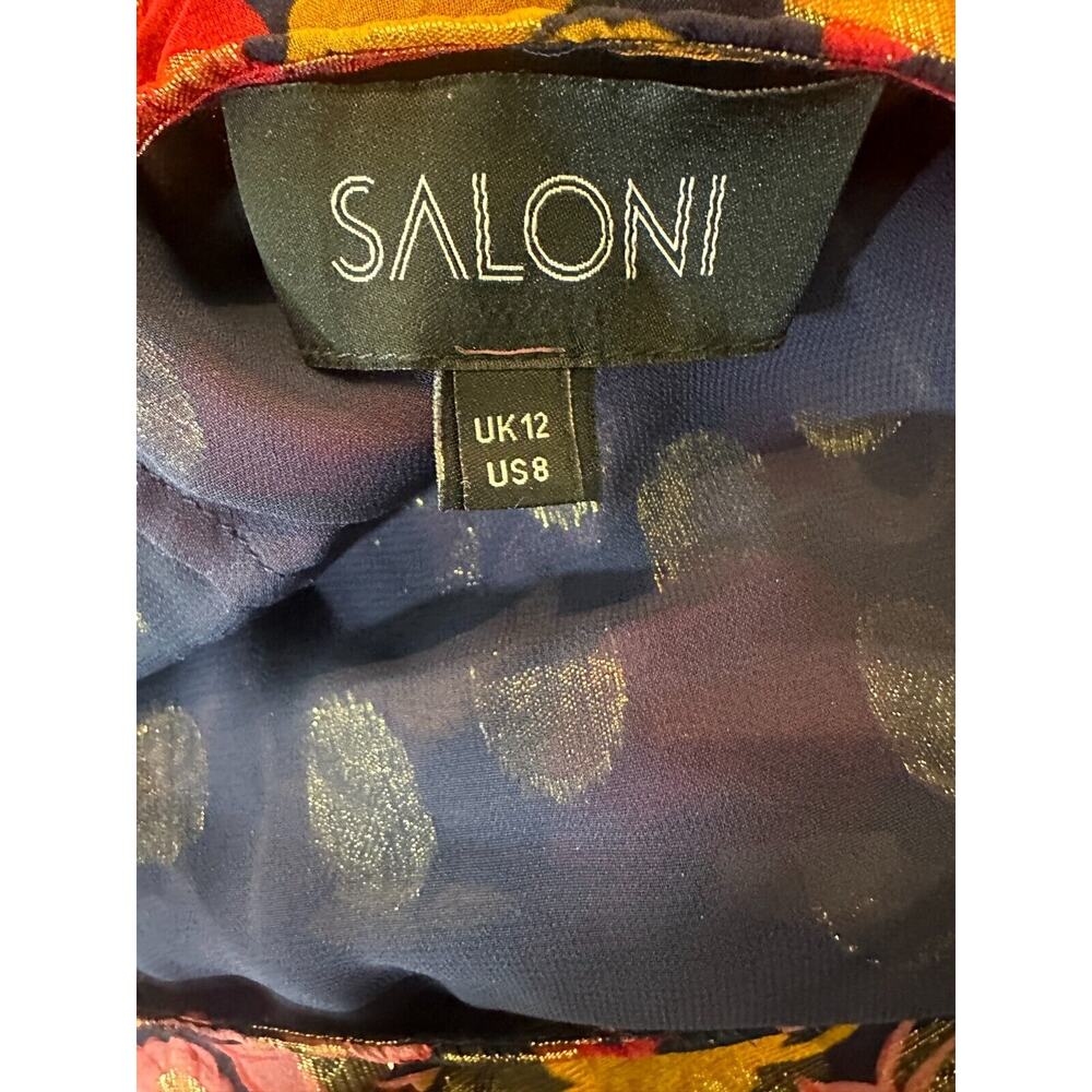 Saloni Polka Dot Marissa Mini Dress Ruffle Floral Metallic Silk Blend Size 8 - Picture 8 of 16